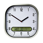 White Lifemax high contrast wall clock showing 10:10, with digital WED 30 11 day and date below analogue face, front view.