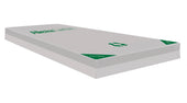 White rectangular Accora Allevia Comfort Mattress with green branding, for pressure reduction, front angle view.