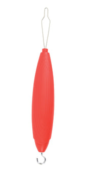 Black button hook and zipper puller with wire loop and hook, dressing aid for fastening buttons or zips, front view.