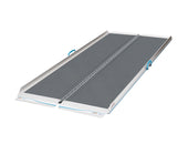 Aerolight Xtra folding suitcase ramp with grey non-slip surface and blue handles, fully extended, front view.