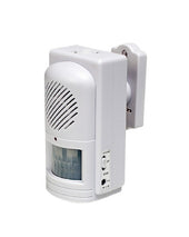 Easy Link motion activated memo reminder with wall mount, speaker grill, control switches and indicator light, front view.