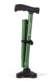 Black Drive Hurrycane walking stick standing upright on a white background, vertical view.
