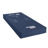 Dark blue Drive Permaflex Plus Mattress with white labels and symbols on a plain white background, front view.