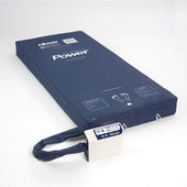 Blue Sidhil Hybrid-Power Mattress with alternating air cells and white electric pump on a white background, angled view.