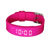 Pink Pivotell Vibratime watch with a silver buckle, silent vibration reminder feature, front view.