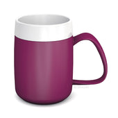Blackberry ORNAMIN Thermo Mug with white rim and large angled handle, break-proof design, shown from the side.