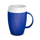 Blackberry ORNAMIN mug with internal cone, white rim and handle, designed for easy drinking, front view.