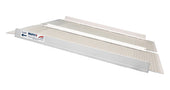 Portable folding aluminium ramp with side guards and non-slip surface, placed flat on the ground, angled view.