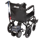 Drive wheelchair in black with large rear wheels and a Lightweight Powerstroll power assist, side view.
