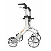 Lightweight Lets Fly Rollator with large wheels and ergonomic handles, side view.