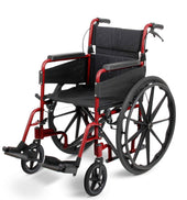 Days Escape Lite Self Propel Wheelchair in racing green with large rear wheels and footrests, white background, side view.
