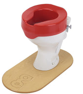 Langham Ashby red raised toilet seat for easier recognition, shown from a side angle.