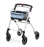 Days Breeze Indoor Rollator with black handles, blue bag, and adjustable frame for indoor use, front view.
