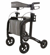 Able2 Neptune Rollator in Champagne with storage bag, cup holder and padded handlebar, front view.