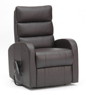 Black PU Drive Three Pillow Dual Motor Riser Recliner with padded sections and remote control, white background, front view.
