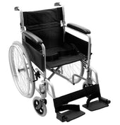 Grey NRS Lite self-propel wheelchair with footrests and large rear wheels, white background, side view.