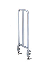 Harvest Healthcare Grab rail with two vertical bars and bedside clamps for Woburn Community bed, side view.