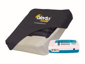 Alerta Mobile Cushion System with black cover and blue and white control unit, front view.