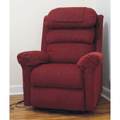 Aidapt Ecclesfield mink riser recliner chair on wooden floor, white wall background, front view.