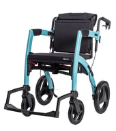 Purple Rollz Motion 2 rollator and wheelchair with large wheels, padded seat, ergonomic armrests, compact fold; side view.