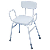 Aidapt Malling Perching Stool with arms, a padded back, and rubber-tipped legs, front view.