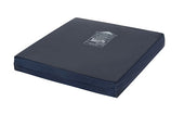 Navy blue rectangular high density foam seat cushion for pressure relief, top angle view.