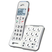Geemarc AmpliDECT 595 amplified cordless phone with large buttons, photo memory keys and backlit screen, front view.