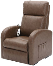 Black Aidapt Daresbury single motor PU riser recliner chair with remote and side pocket, shown with lift and recline functions, front angle.