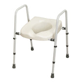 NRS Mowbray Lite Toilet Aid with adjustable width, support handles and four sturdy legs, front view.
