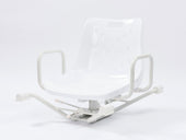 Aluminium swivel bath seat with armrests and metal frame for support, shown on a white background, front view.