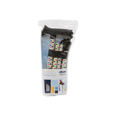 Petite polka dot folding walking stick with soft grip handle in clear packaging, front view.