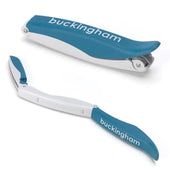 Buckingham Pocket Easywipes in blue and white, one shown open and one closed, front view.