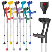 Green Ossenberg Classic open cuff crutch with ergonomic handle and red reflector, upright front view.