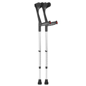 Green Ossenberg Classic open cuff crutch with black ergonomic handles and rubber tips, upright front view.