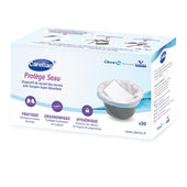 Pack of 20 NRS Care Bag commode liners with French text on packaging, product shown in front view.