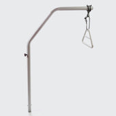 Opera Patient Pole with trapeze handle for bed repositioning, attached to bed frame, side view.