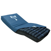 Blue and black Hampton Active Mattress with Pump 3, partially inflated with water-resistant cover and white logo, front angle.