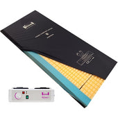 Prime Comfort Active Mattress with black cover, yellow foam inside, and white control unit, side view.