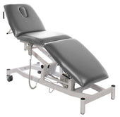 Drive Doherty 3 section plinth in Newbury Blue, cushioned top, height-adjustable metal frame, angled position, side view.