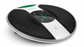 Black and white circular foot massager with digital display and control buttons on top, front view.