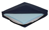 NRS Visco Top Pressure Care Cushion with zippered dark cover open to reveal layered foam inside, angled view.