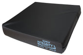 Black Sumed Integrity Static Cushion with smooth, rectangular design for low risk pressure relief, front angle view.