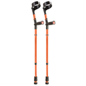 Red Flexyfoot double adjustable crutches with soft ergonomic handles, pair shown side by side, front view.
