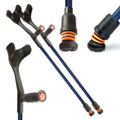 Black Flexyfoot Soft Grip Open Cuff Crutches with ergonomic handles and rubber tips, multiple angles.