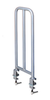 Harvest Healthcare Grab Rail with clamp fitting for Woburn Ultimate Bed, shown attached to bed frame, side view.