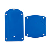 Two white covers with snaps and rounded edges for Kanjo bathlift, machine washable, shown side by side, front view.