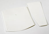 Pair of white Kanjo bathlift cover sets with rounded corners, laid flat on a white surface, top view.