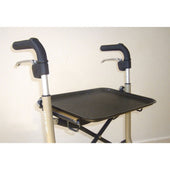 Trust Care Lets Go Out Rollator Tray fitted between two black handles, shown in detail close-up view.