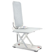 White Invacare Aquatec Orca NG bathlift with high mesh backrest and wired remote, side view.