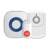 Lifemax Friends and Family Wireless SOS Pack with alarm, chime pager, and speaker on a white background, front view.